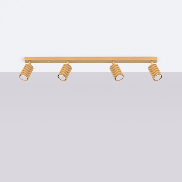 Lampe de plafonnier à 4 flammes 81 cm de long GU10 en aluminium doré