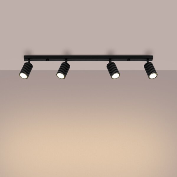 Plafonnier noir 4-flamme GU10 81 cm long Moderne