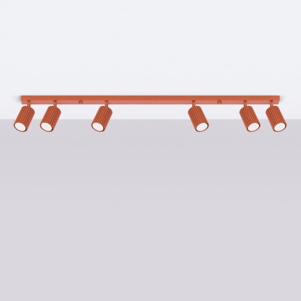 Projecteur de plafond 6 flammes rouge GU10 117 cm de long grand aluminium