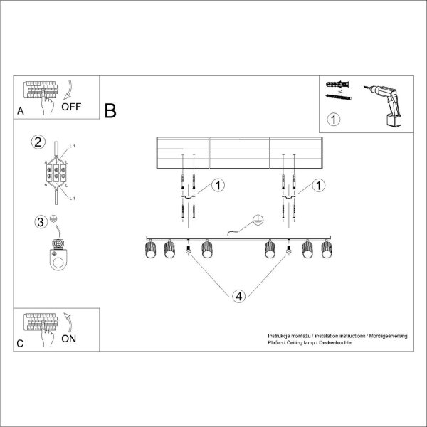 Spot de plafond noir 117 cm long flamme GU10 orientable