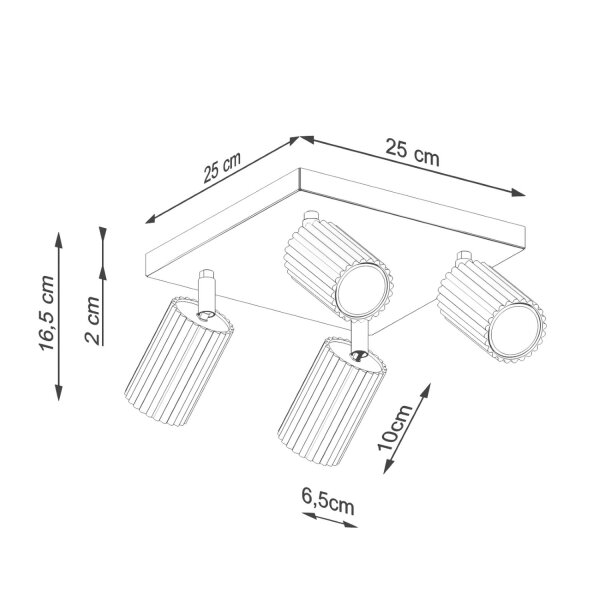 Lampe de plafonnier noir L : 25 cm petit orientable 4-flamme GU10