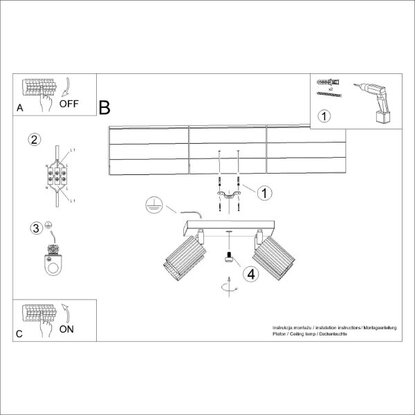Lampe de plafonnier noir L : 25 cm petit orientable 4-flamme GU10