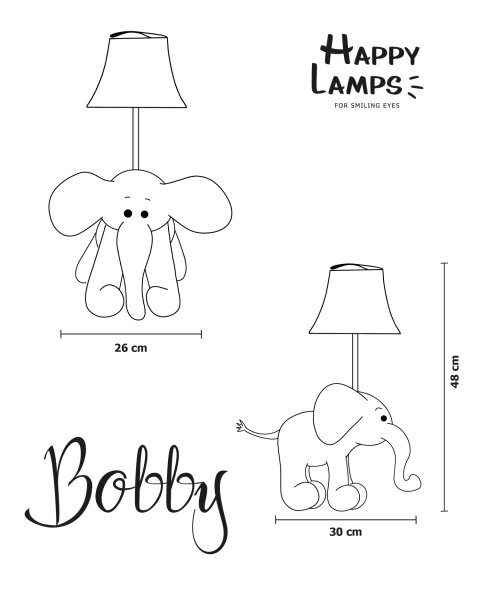 Lampe de table LED chambre denfant éléphant 48 cm gris vegan
