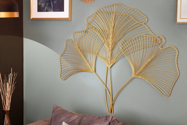 Décoration murale fer en or L : 90 cm Ginko feuille design asiatique