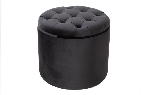 Pouf avec espace de rangement Noir velours métal Ø 50 cm Chesterfield