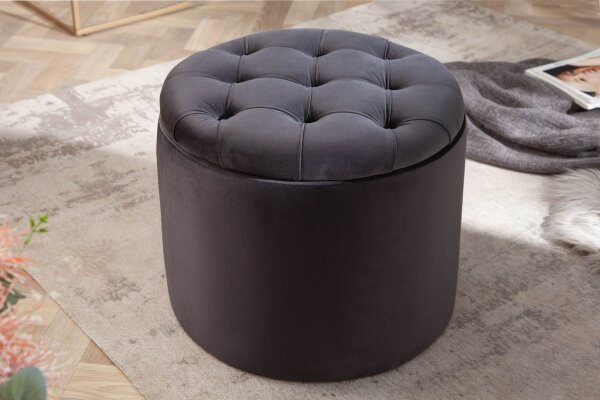 Pouf avec espace de rangement Noir velours métal Ø 50 cm Chesterfield