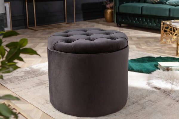 Pouf avec espace de rangement Noir velours métal Ø 50 cm Chesterfield