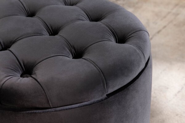 Pouf avec espace de rangement Noir velours métal Ø 50 cm Chesterfield