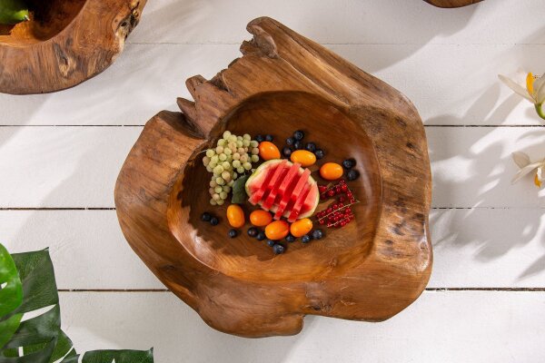Coupe décorative en bois de teck L : 50 cm pièce unique artisanale