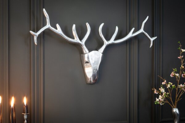 Décoration murale bois de cerf en métal 98 cm de large en argent