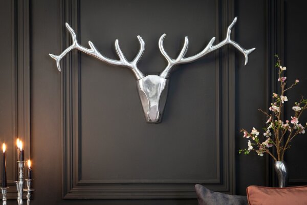 Décoration murale bois de cerf en métal 98 cm de large en argent