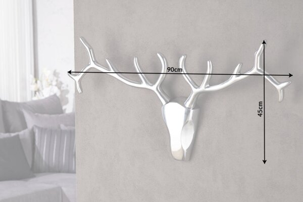 Décoration murale bois de cerf en métal 98 cm de large en argent