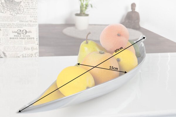 Coupe décorative en métal design feuille 60 cm de long en argent