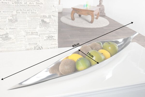 Coupe décorative argentée en métal 80 cm de long Design feuille