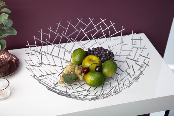 Coupe décorative en métal Ø 45 cm Grille Design en argent