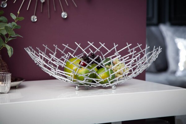 Coupe décorative en métal Ø 45 cm Grille Design en argent