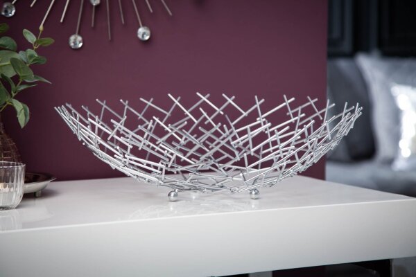 Coupe décorative en métal Ø 45 cm Grille Design en argent