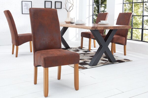Chaise de salle à manger tissu bois sans accoudoirs brun style colonial