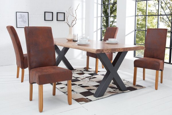 Chaise de salle à manger tissu bois sans accoudoirs brun style colonial