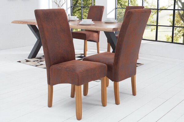 Chaise de salle à manger tissu bois sans accoudoirs brun style colonial