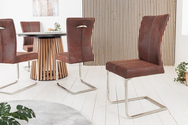 Chaise cantilever Marron Argent Tissu Métal Moderne Salle à manger