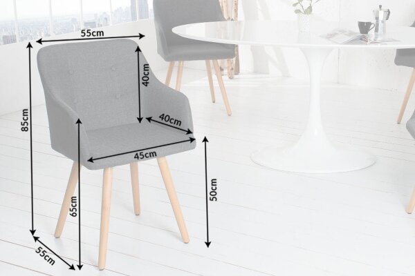Chaise de salle à manger Tissu bois gris naturel avec accoudoirs