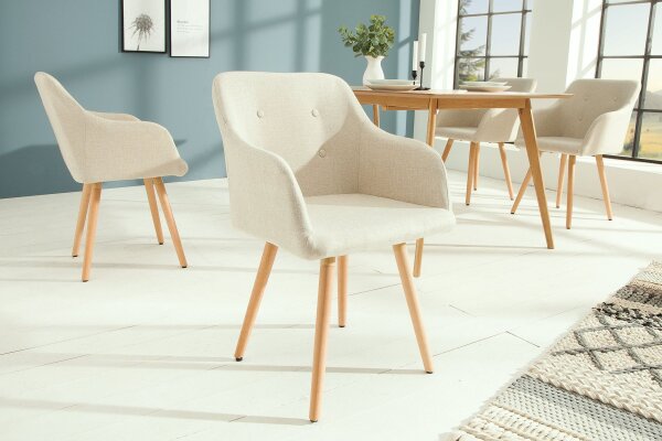Chaise de salle à manger Tissu Bois avec accoudoirs Naturel Scandinave