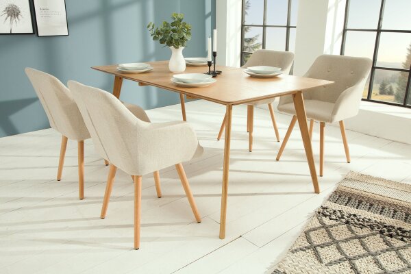 Chaise de salle à manger Tissu Bois avec accoudoirs Naturel Scandinave