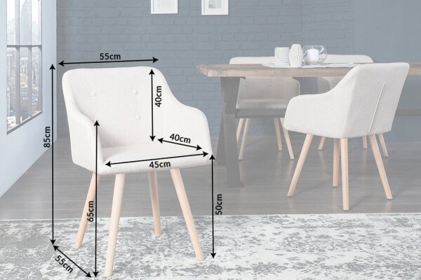 Chaise de salle à manger Tissu Bois avec accoudoirs Naturel Scandinave