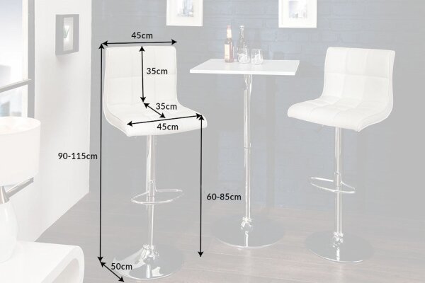 Chaise de comptoir similicuir tissu métal blanc chrome réglable en hauteur