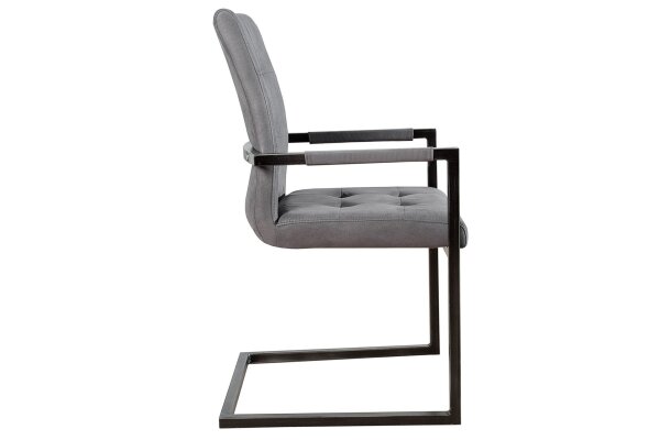 Chaise de salle à manger avec accoudoirs Gris Noir Tissu Métal
