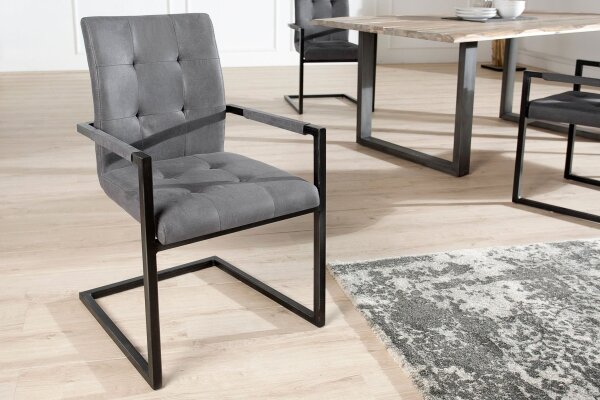 Chaise de salle à manger avec accoudoirs Gris Noir Tissu Métal