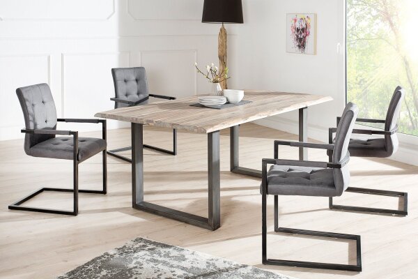 Chaise de salle à manger avec accoudoirs Gris Noir Tissu Métal