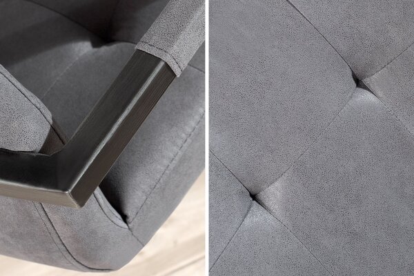 Chaise de salle à manger avec accoudoirs Gris Noir Tissu Métal