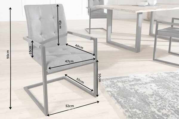 Chaise de salle à manger avec accoudoirs Gris Noir Tissu Métal