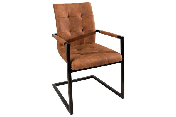 Chaise cantilever avec accoudoirs marron noir tissu fer