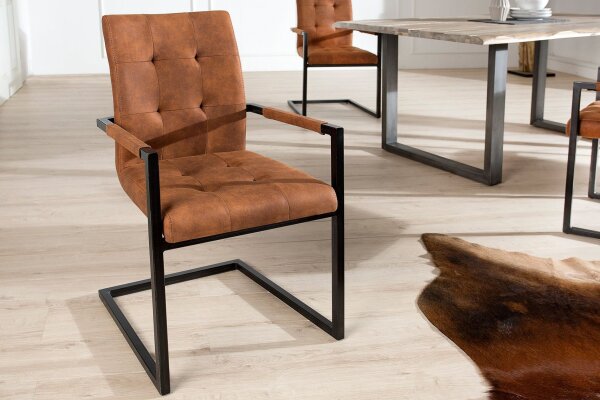 Chaise cantilever avec accoudoirs marron noir tissu fer