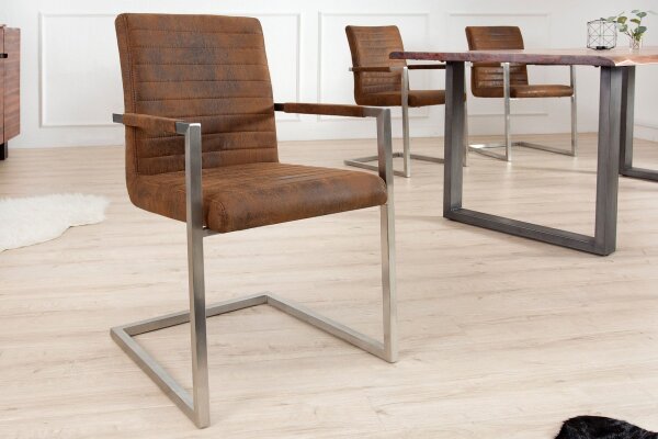 Chaise à bascule avec accoudoirs Tissu Acier inoxydable Marron Chrome