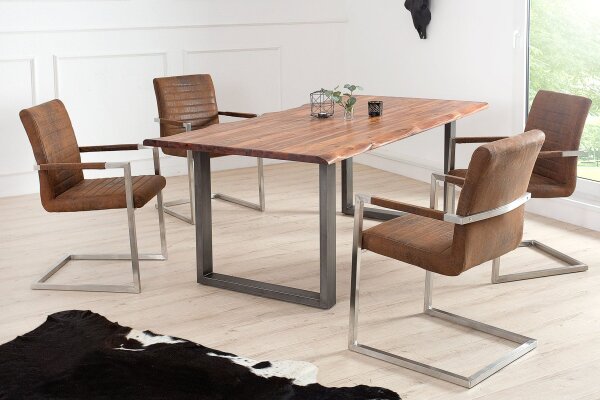 Chaise à bascule avec accoudoirs Tissu Acier inoxydable Marron Chrome
