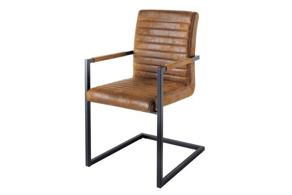 Chaise à piètement luge avec accoudoirs Marron Noir Tissu Métal