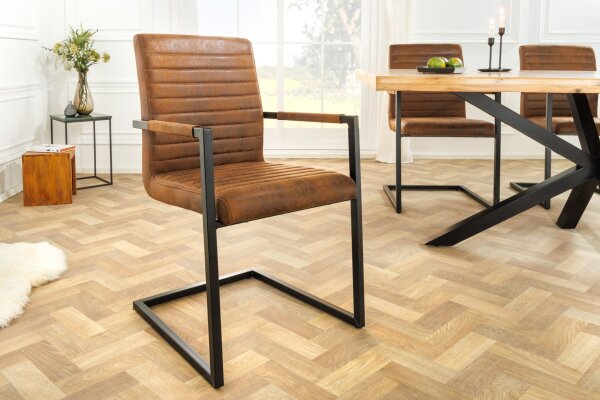 Chaise à piètement luge avec accoudoirs Marron Noir Tissu Métal