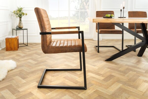 Chaise à piètement luge avec accoudoirs Marron Noir Tissu Métal