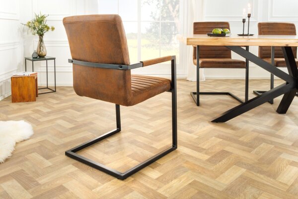 Chaise à piètement luge avec accoudoirs Marron Noir Tissu Métal