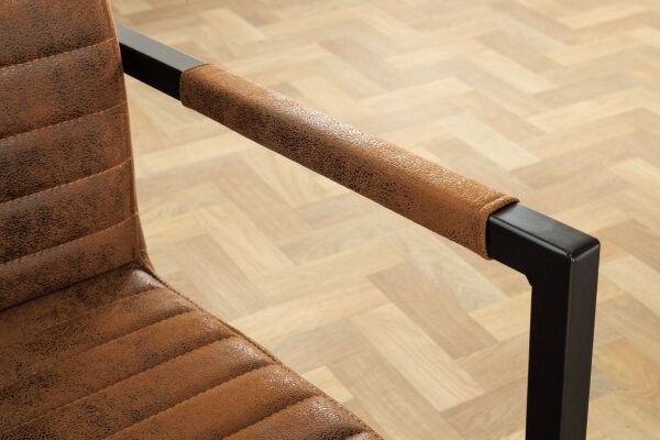 Chaise à piètement luge avec accoudoirs Marron Noir Tissu Métal