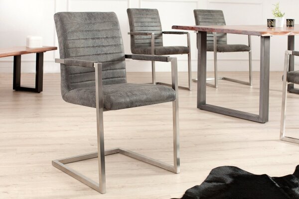 Chaise à bascule Tissu Acier inoxydable Gris Chrome avec accoudoirs