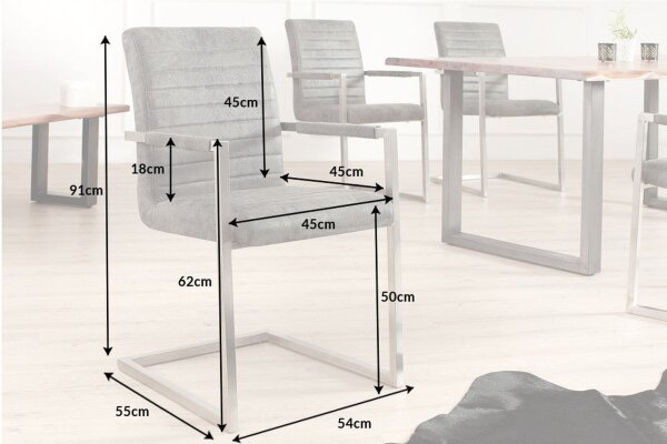 Chaise à bascule Tissu Acier inoxydable Gris Chrome avec accoudoirs