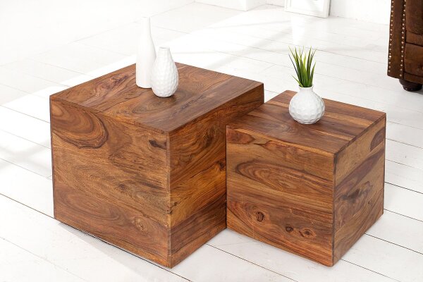 Lot de 2 tables dappoint en bois de sheesham massif polyvalent