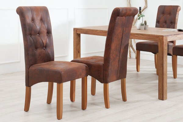 Chaise de salle à manger sans accoudoirs Marron style colonial Tissu bois