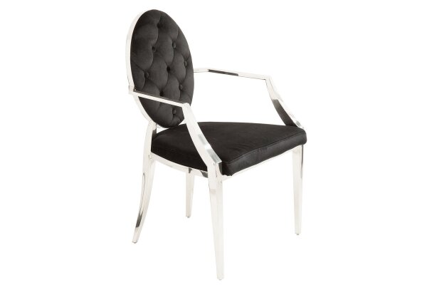 Chaise de salle à manger velours acier inoxydable noir argenté avec accoudoirs