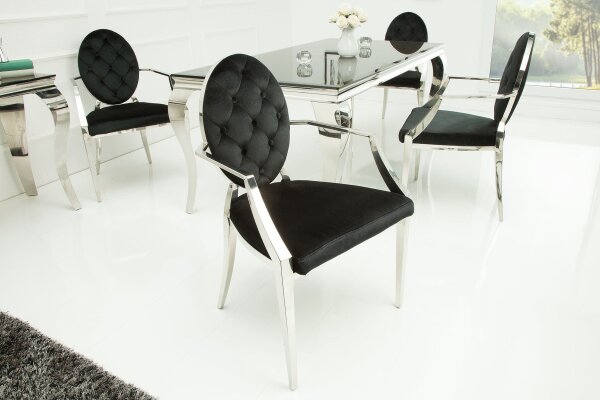 Chaise de salle à manger velours acier inoxydable noir argenté avec accoudoirs